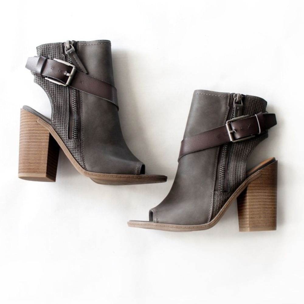DV Gray Teisha Buckle Peep Toe Booties